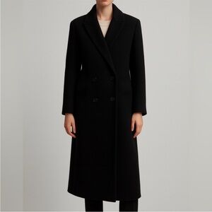 Vintage Fleurette Black 100% Double Breasted Vintage Camel Hair Long Coat 16